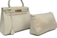 LUXURIOUS HERMES KELLY HAND BAG 35 CM CREAM SATIN PURSE PILLOW SHAPER WASHABLE