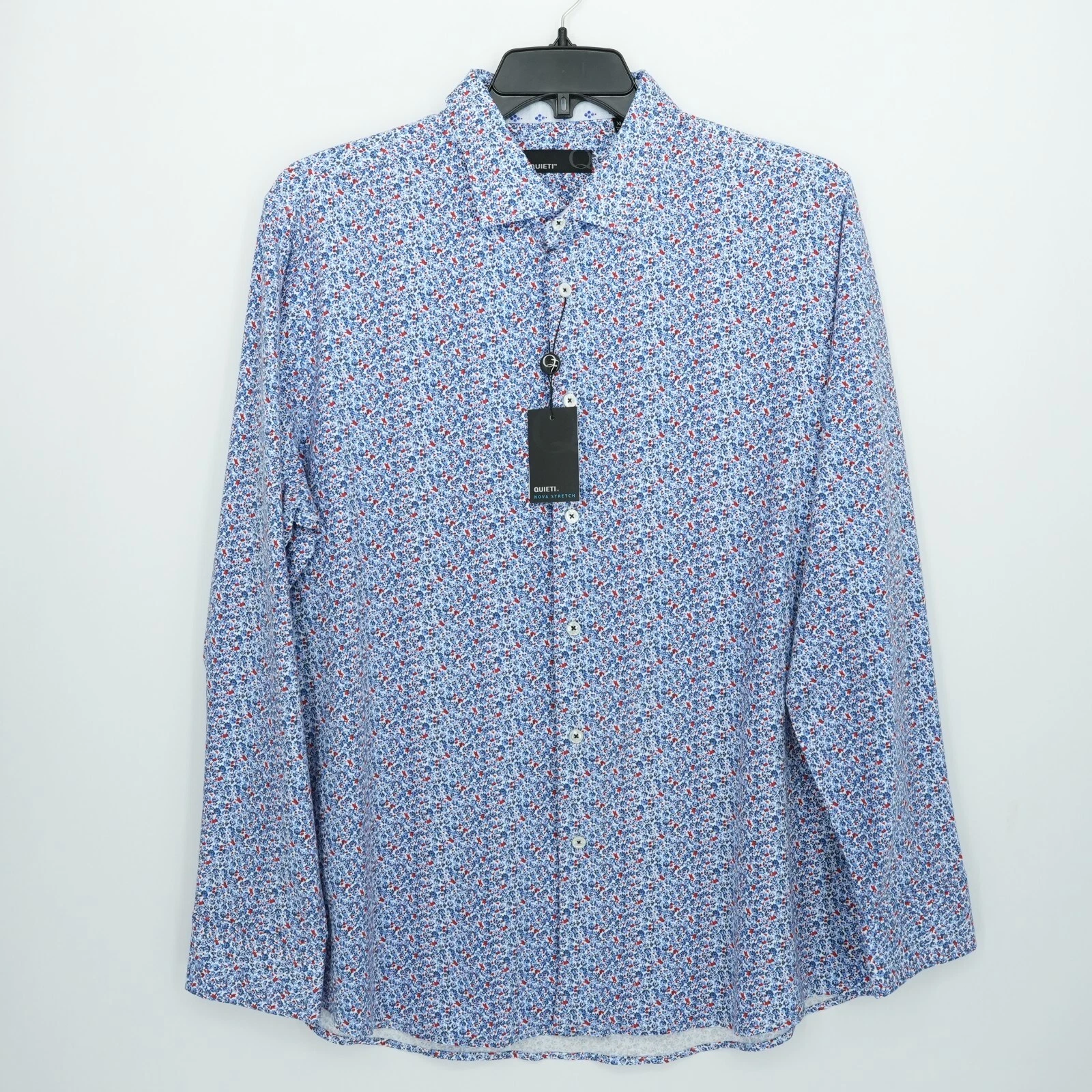 Quieti Nova Stretch Long-Sleeve Shirt XL Blue Red White Floral Stretch NWT $135