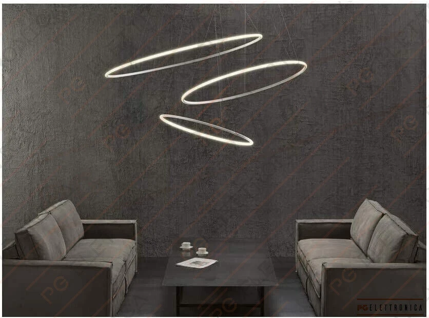 LAMPADARIO A SOSPENSIONE BIANCO DA SOFFITTO ANELLI SOSPESI LED MODERNO LUCE 48W - Immagine 3 di 4