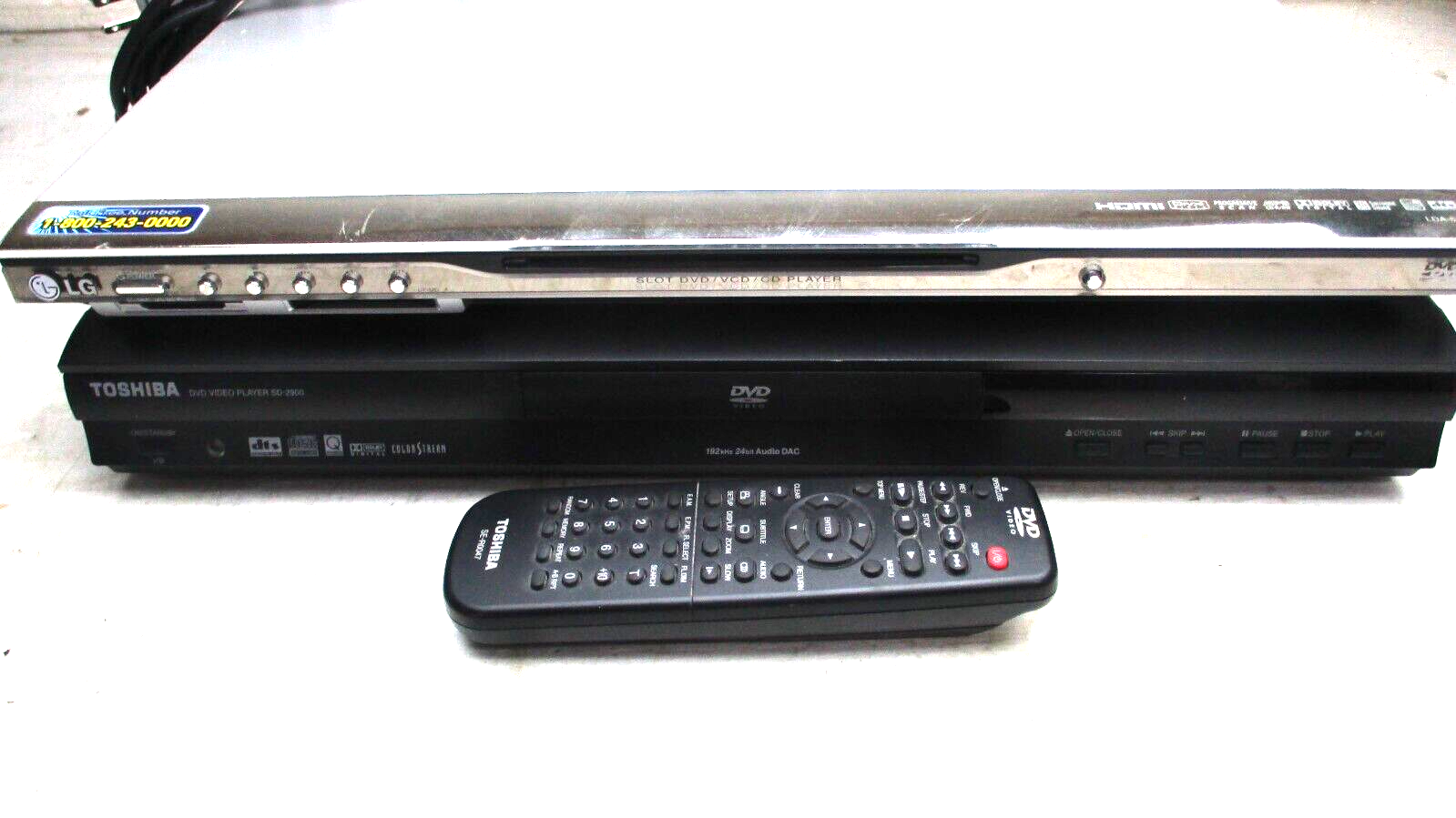 LOT OF 2 TOSHIBA AND LG PLAYERS FOR PARTS OR REPAIR. See Pictures For Details