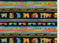 MYTHICAL JUNGLE Running Stripe Quilt Fabric Laurel Burch /Clothworks by 1/2 Yd