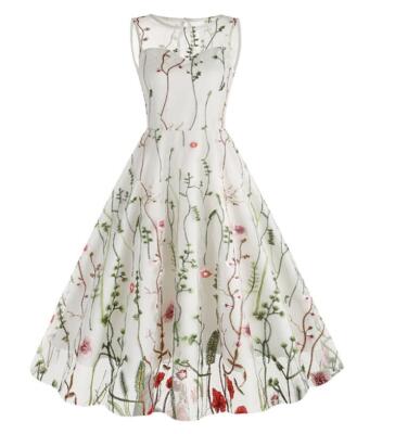 Womens grace Round neck Sleeveless heavy industry Embroidered embroidery Dress
