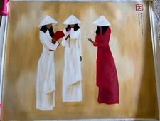 Three Young Vietamese Ladies oil painting on canvas, 43"x34.5"