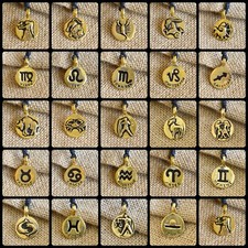 Astrology Silver Pewter Gold Brass Charm Necklace Pendant Horoscope Zodiac
