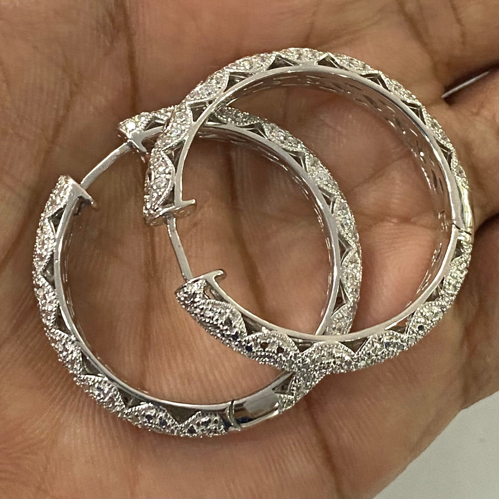 QVC TOVA for Diamonique Milgrain Detail Hoop Earrings Sterling Pre