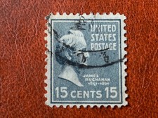 UNITED STATES POSTAGE USA 1938-1939 PRESIDENT JAMES BUCHANAN 15C GREY - USED