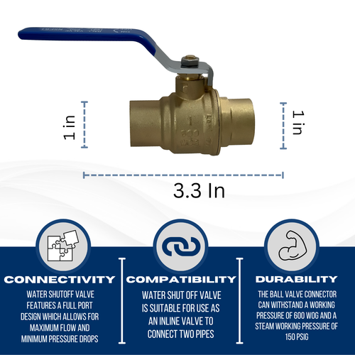 XFITTING 5 piezas. Válvula de bola de sudor de 1 pulgada, latón sin plomo 600 PSI-agua, petróleo, gas - Imagen 3 de 5