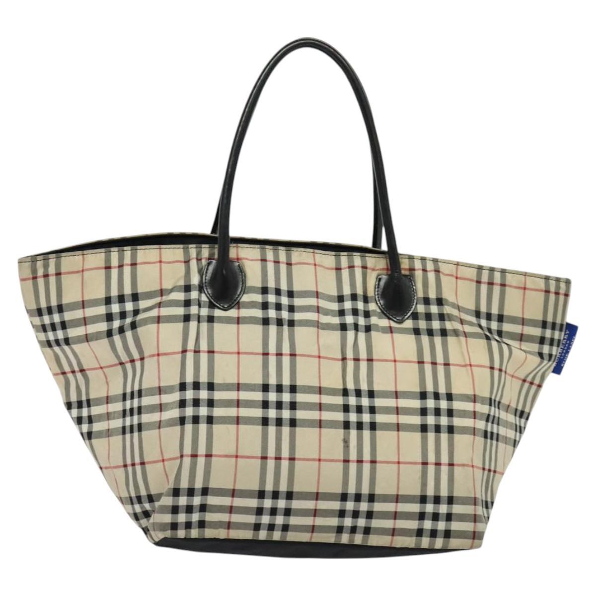 バーバリー　150 160 BURBERRY Nova Check Blue Label Tote Bag Nylon Beige Silver