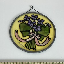 Vintage Stain Glass Sun Catcher Flowers Round 1983 Srag