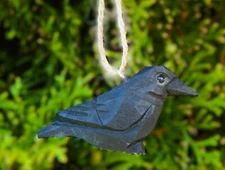 Raven Crow Ornament Handmade Wooden Hanging Decor Black Bird Rustic Carve Figure