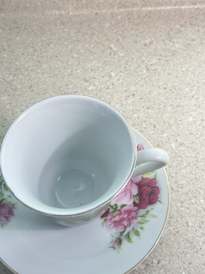 G571~ Pink Floral Teacup & Saucer Roses Gold Trim Vintage | eBay