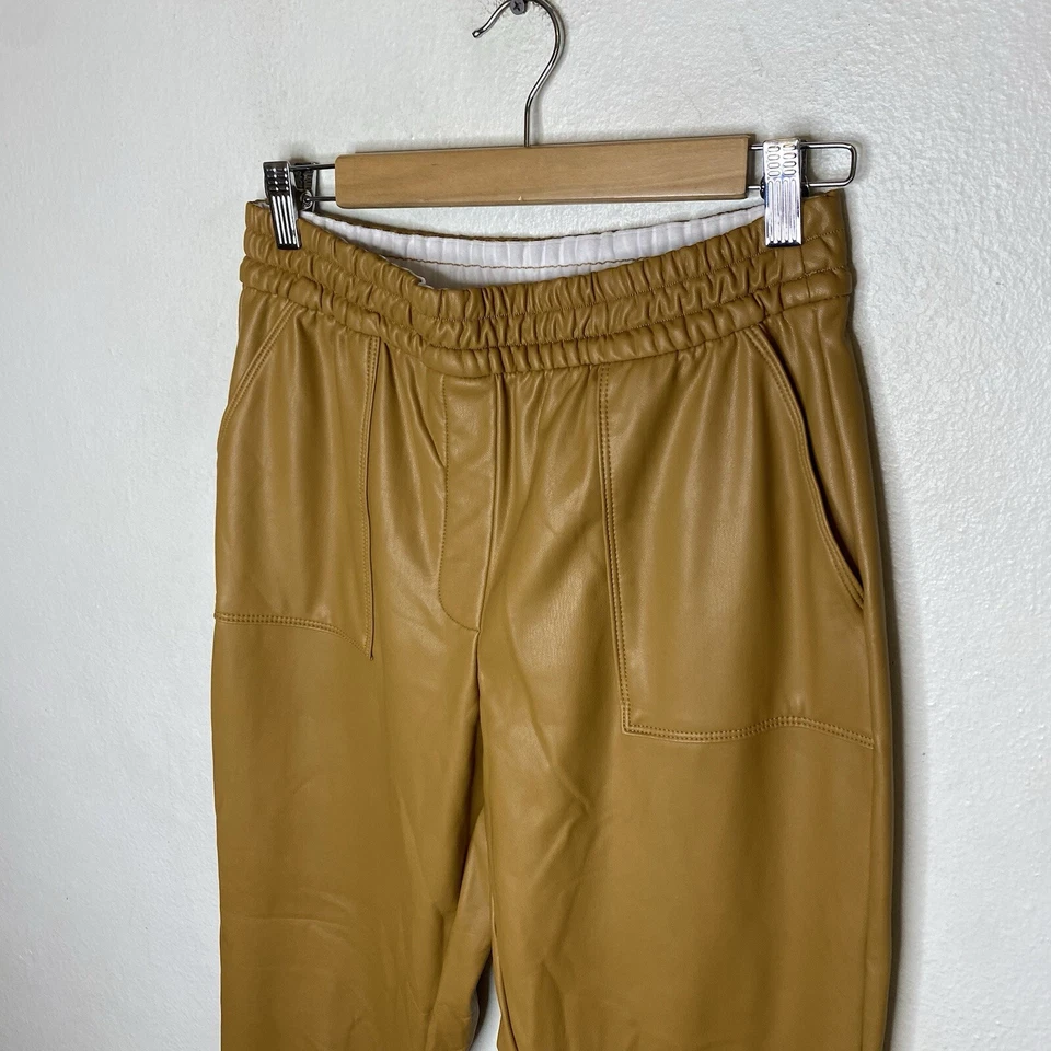 New Express High Waisted Faux Vegan Leather Joggers in Tan Pockets Women’s XS - Image 2 of 4