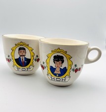 VINTAGE VICTORIAN STYLE MOM /POP MUGS  GOLD TRIM EUC