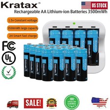 Kratax 1.5V AA /AAARechargeable Lithium Ion Batteries with BACharger LOT