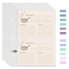 50 Pack Recipe Card Page Protectors, Page Size 6.9 x 8.7 in, 2 Pockets 50