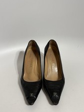Vtg Chanel Black Leather CC Logo Heels 36.5