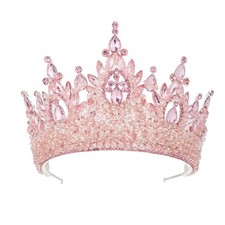 Large Tiaras and Crowns for Women Crystal Tall Pageant Pink front Silver back