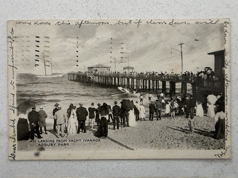 1907 ASBURY PARK New Jersey Postcard Landing from YACHT IVANHOE Beach Pier