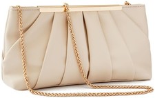 Cream Clutch Purse Elegant Pleated Formal Handbag Classy Evening Bag for