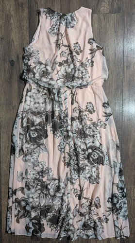 Coldwater Creek Blush Pink & Gray Floral Print Chiffon Overlay Maxi Dress Sz 16 - Picture 12 of 17