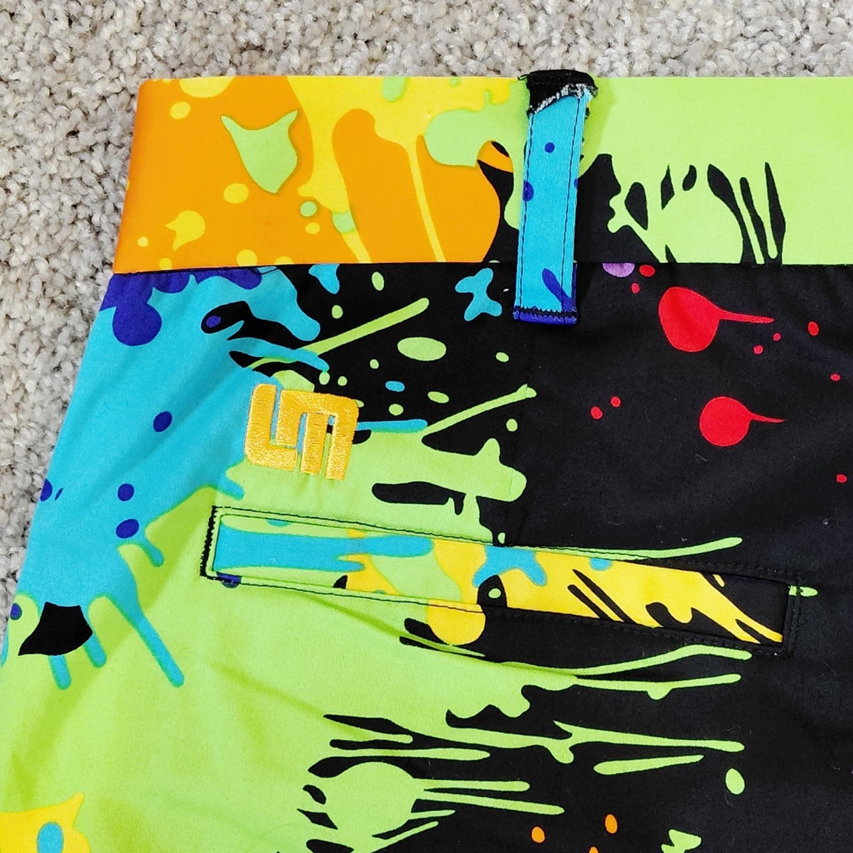 Loudmouth Pants Mens 34 x 34L Neon Black Paint Splatter Golf Loud