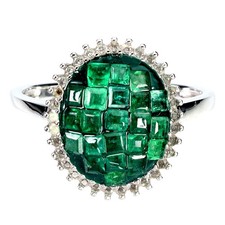 925 Sterling Silver Ring Princess Emerald White Topaz Gemstone Jewelry Size 8.5