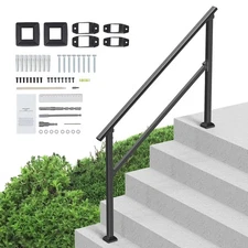 Uimoso 4-5 Step Handrails Outdoor Hand Railing for Porch Deck Black Carbon Steel