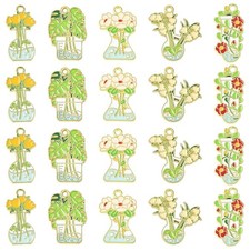 30pcs Plant Flower Theme Enamel Charms Alloy Pendants for DIY Jewelry Craft