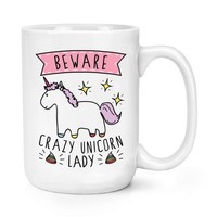Beware VerrüCkte Einhorn Damen 426Ml Groß Becher Tasse - Lustig