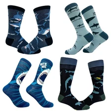 Men's Shark Socks Bundle (4 Pack) Funny Sarcastic Shark Week Graphic Footwear