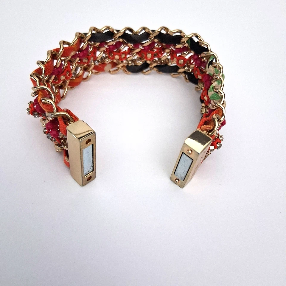 Pulsera Vera Bradley Tela Tejida Metal Estrás Joyería Magnética Boho Foto 3 de 4