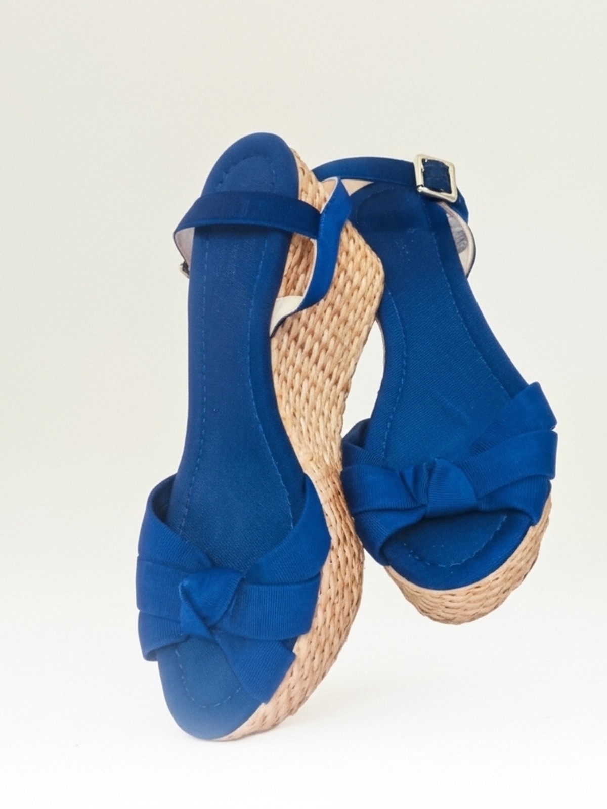 kate spade new york Blue Slingback Wedge Sandals Bow Buckle Fabric 9.5M Women thumbnail 2