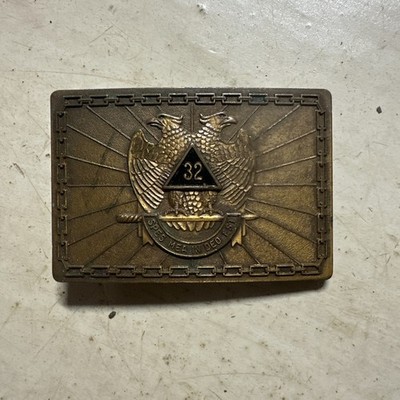 Read Masonic 32nd Degree Spes Mea In Deo Est 2 Headed Perched Eagle Belt Buckle