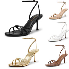 Women's Strappy Heel Sandals Ankle Strap Kitten Heel Wedding Shoes