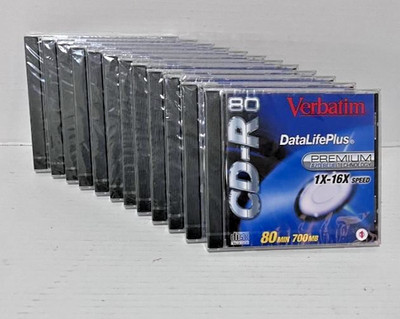 12 - New Verbatim Data Life Plus Super AZO Blue CD-R 80 Min 700 MB 1X-16X Speed