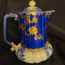 Rare Antique Chocolate Pot Pitcher Cobalt Blu...