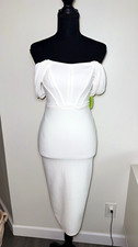 New! Windsor White Off-Shoulder Ruched Bodycon Midi Sheath Dress X small