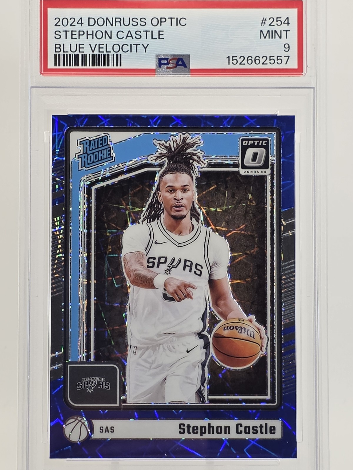 2024 Donruss Optic Stephon Castle #254 Blue Velocity Rated Rookie PSA 9 Spurs