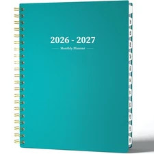 2026-2027 Monthly Planner 8.5x11 Large 24 Month Hardcover Spiral Turquoise