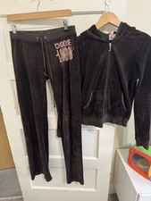 Juicy Couture Velour Tracksuit Low Rise Pull On Leggings Zip Up Hoodie M