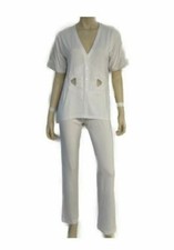 La Perla Aster Collection M Pajama Set White Short Sleeve Button Front