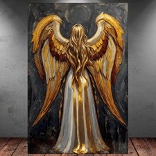 LEINWAND BILD ER XXL ABSTRAKT FRAU ENGEL FIGUR GOLD SCHWARZ WAND POSTER P2042