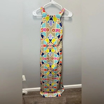 Mara Hoffman Geometric Colorful Open Back Column Maxi Dress Size Small
