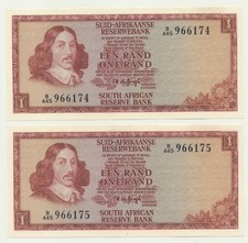 South Africa: (1967-72) 1 Rand P-109b Consecutive Pair, virtually UNC