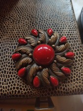 Antike Brosche Art Deco Neiger Brothers rote Glassteine floral Gablonz 