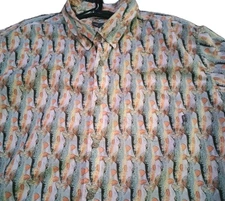 Eddie Bauer Shirt Men's 2XL Trout Fish All Over Print Short Sleeve Button Down