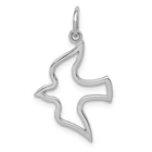 14K White Gold Polished Flying Dove Bird Peace Charm with Textured Back