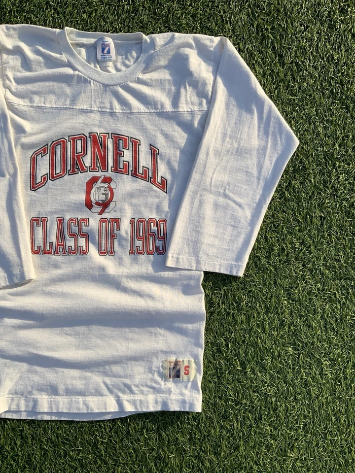 罕见复古 60 年代康奈尔大学 1969 年级标志 7 衬衫 S 码美国  — 第 3/4 张图片