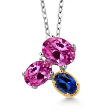 925 Silver and 10K Yellow Gold Pink Created Sapphire and Created Sapphire