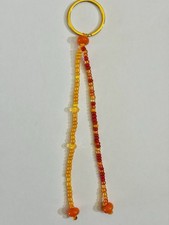 Two-Strand Boho Beaded Charm Keychain Orange Cord 5in Autumn Beads Handmade